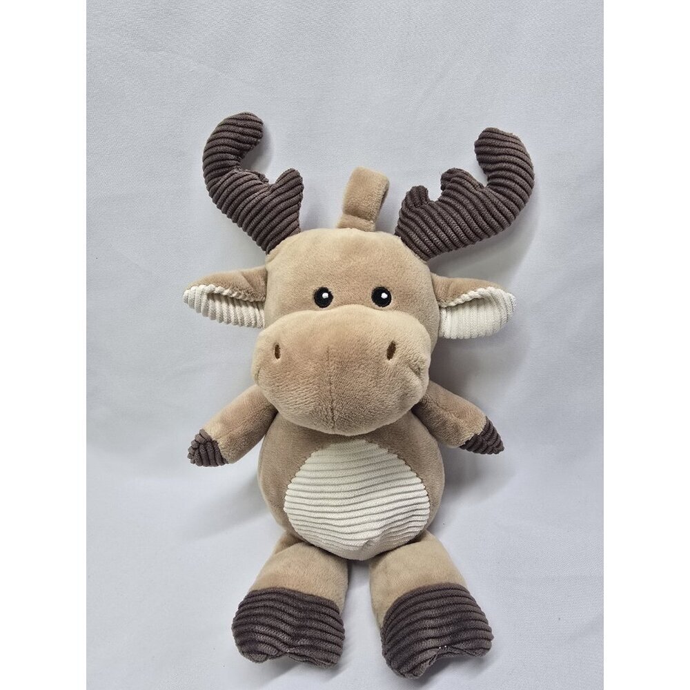 KellyToy Plush Brown Moose Reindeer Rattle Stuffed Ribbed Toy- See Description